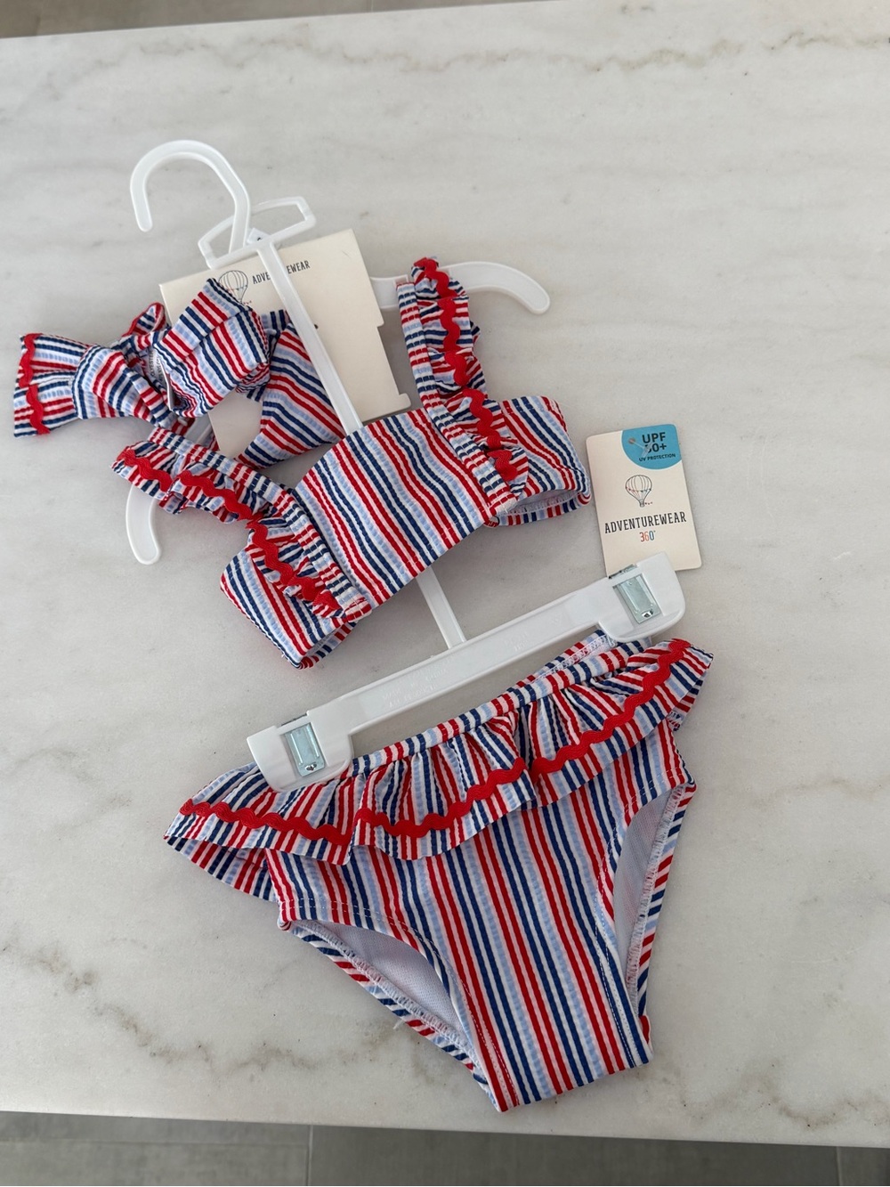 Girls' Red, White & Blue Striped Ruffle Bikini